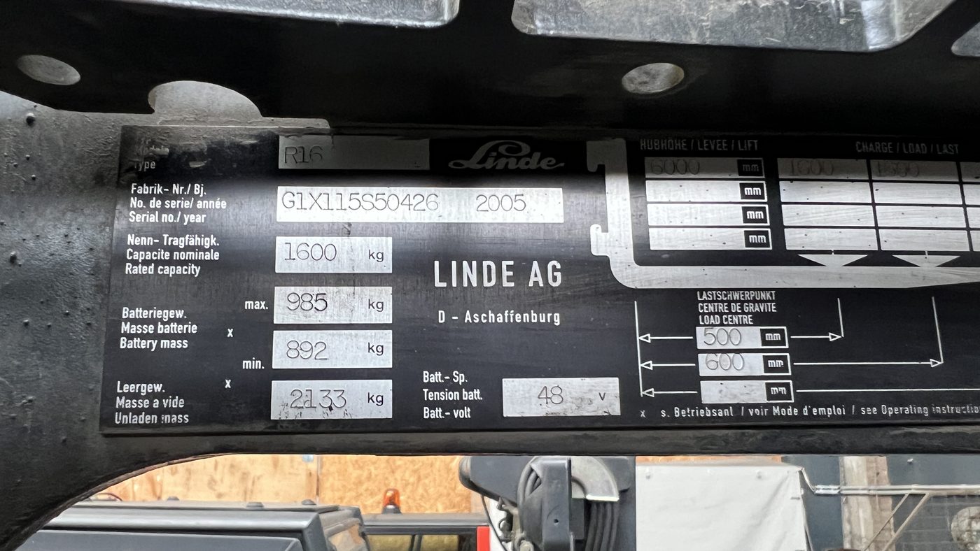 Linde R16 S – Typenschild